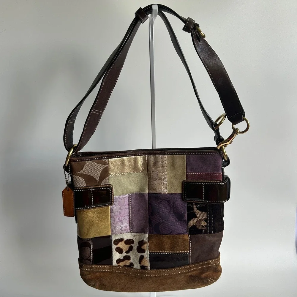 Coach Eva Holiday Patchwork Multi Mixed Leather Shoulder Bag 3573 Good